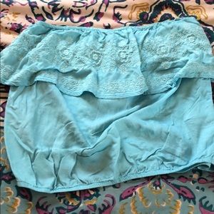 Blue, ruffle, embroidered Hollister tube top